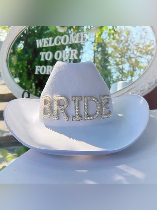 Macy\'s White \'BRIDE\' Embellished Cowboy Hat
